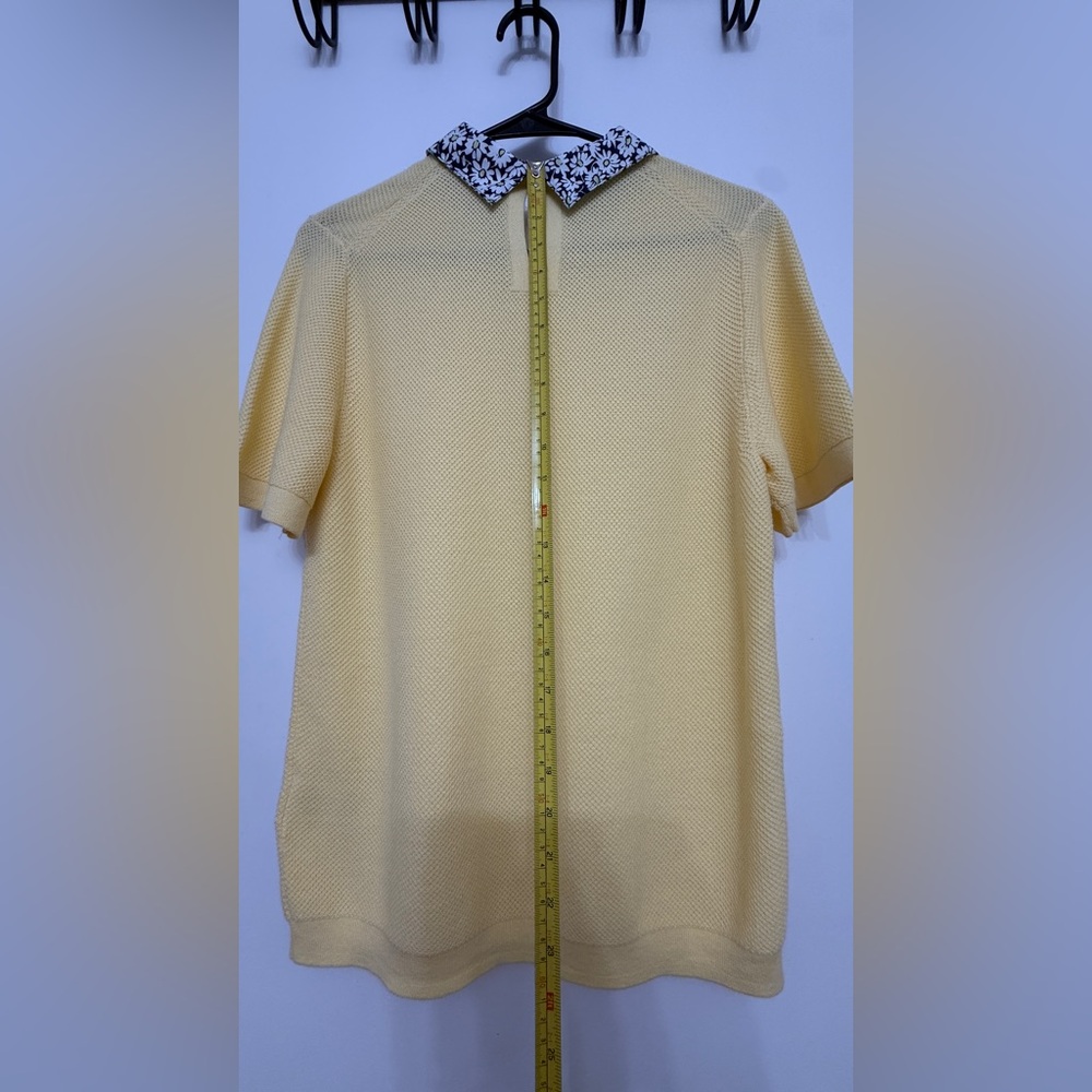 NWT J.CREW Daisy Print Peter Pan Collar Knit Top Yellow Cotton Short Sleeve L - Picture 7 of 11
